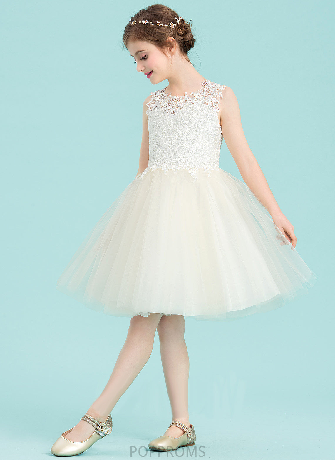 Knee-length Back Flower Flower Girl Dresses Scoop Dakota Dress A-Line Sleeveless Hole Girl With Tulle/Lace - Neck