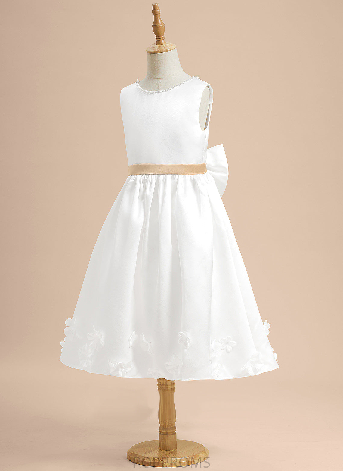 Dress With Sleeveless - Sash/Beading/Flower(s)/Bow(s) Girl Scoop Satin Flower Katrina Tea-length Neck Flower Girl Dresses A-Line