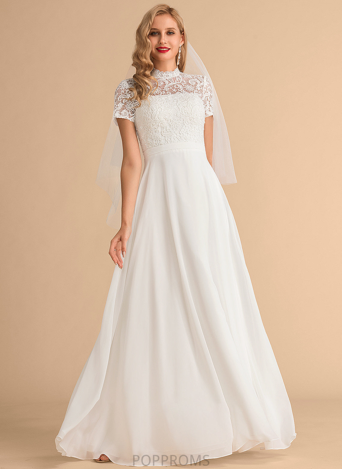 Neck Lace Wedding A-Line Chiffon Dress Setlla Wedding Dresses Floor-Length High