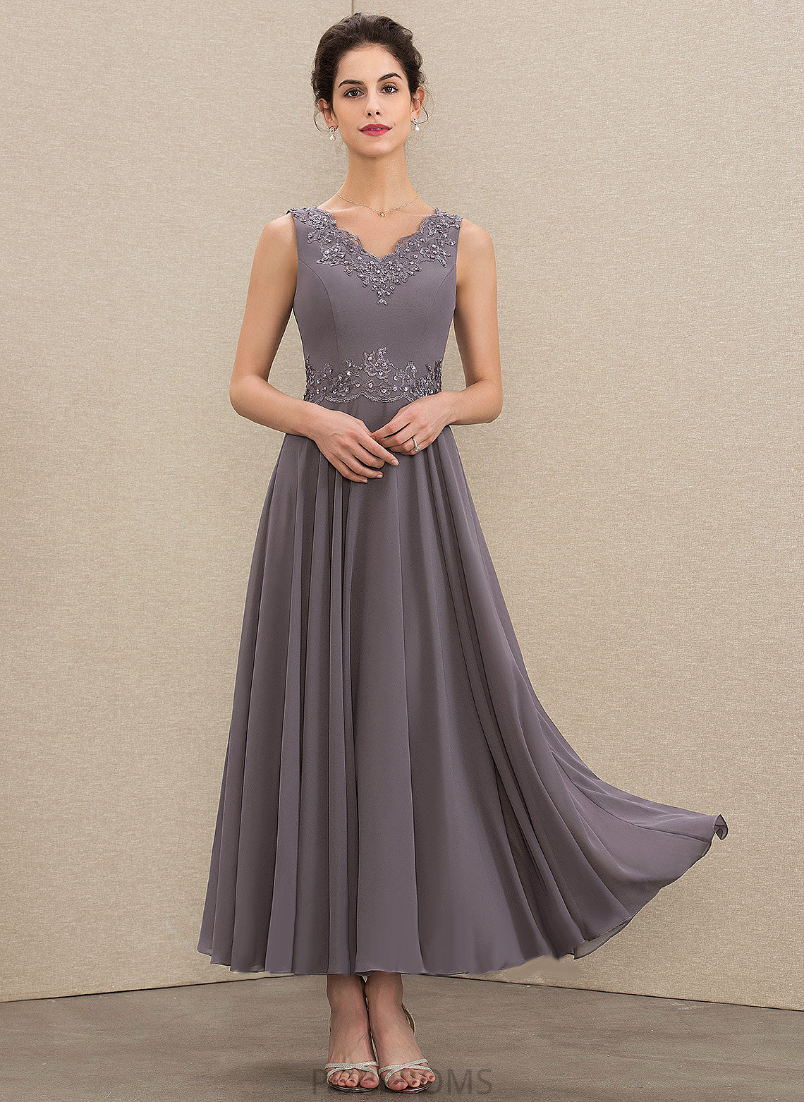 Mother of the Bride Dresses Juliet Bride Ankle-Length Mother of Lace Appliques A-Line V-neck Beading With Chiffon the Sequins Dress