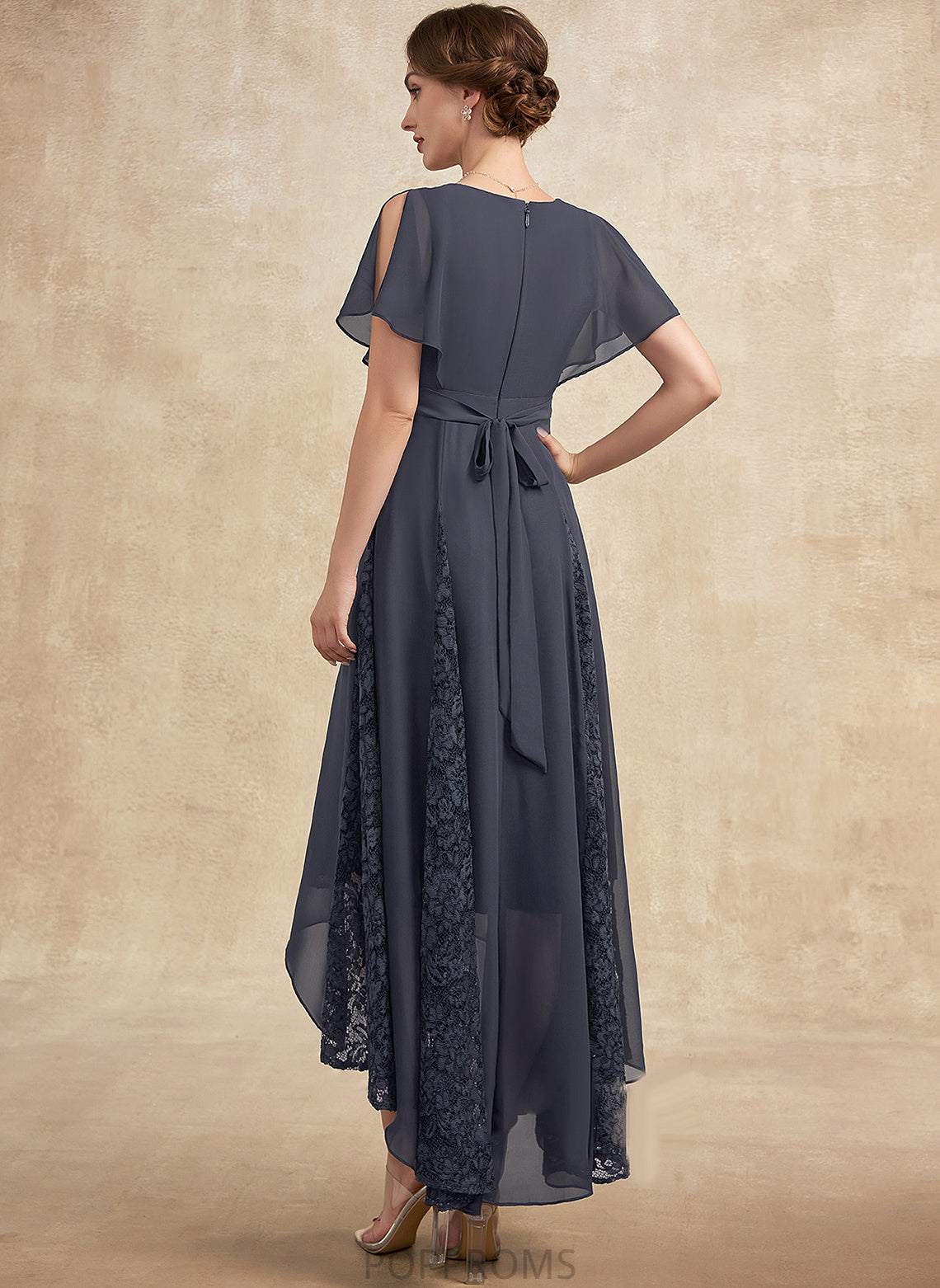 Chiffon V-neck of Bride With Mother Lace the Ruffle Rylie Mother of the Bride Dresses Asymmetrical Dress A-Line