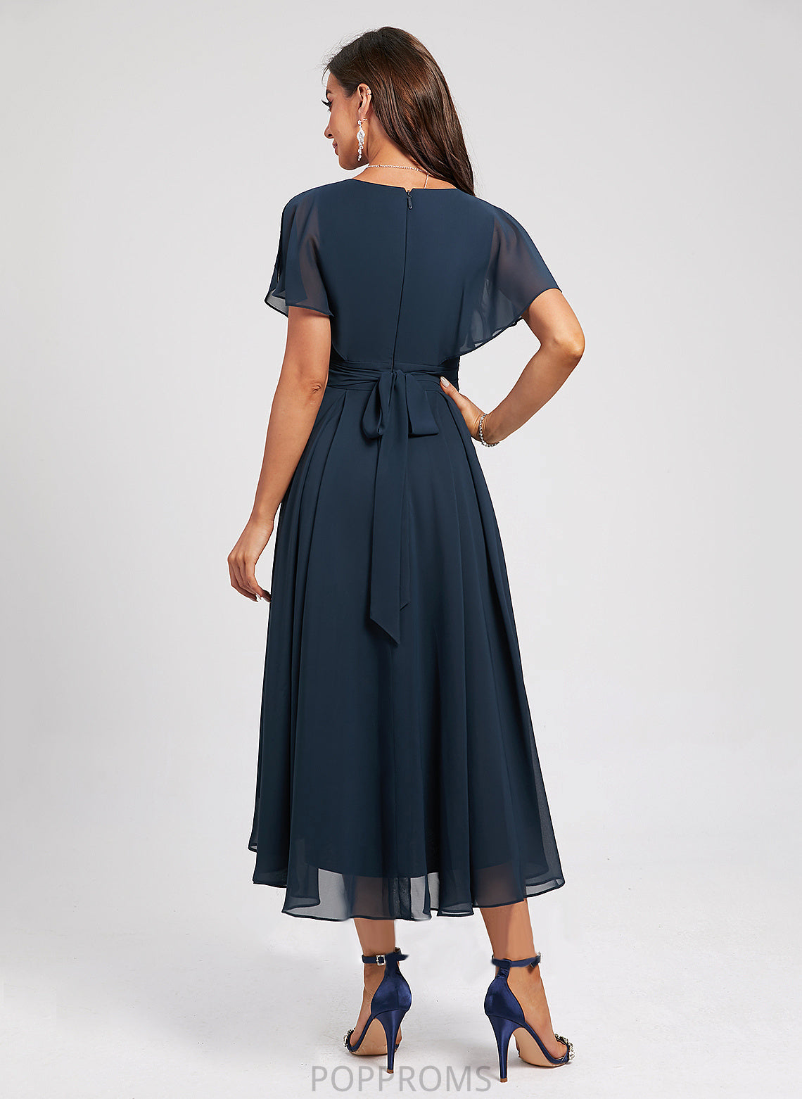 Miriam Cocktail Dresses With Cocktail Chiffon V-neck A-Line Dress Sash Asymmetrical