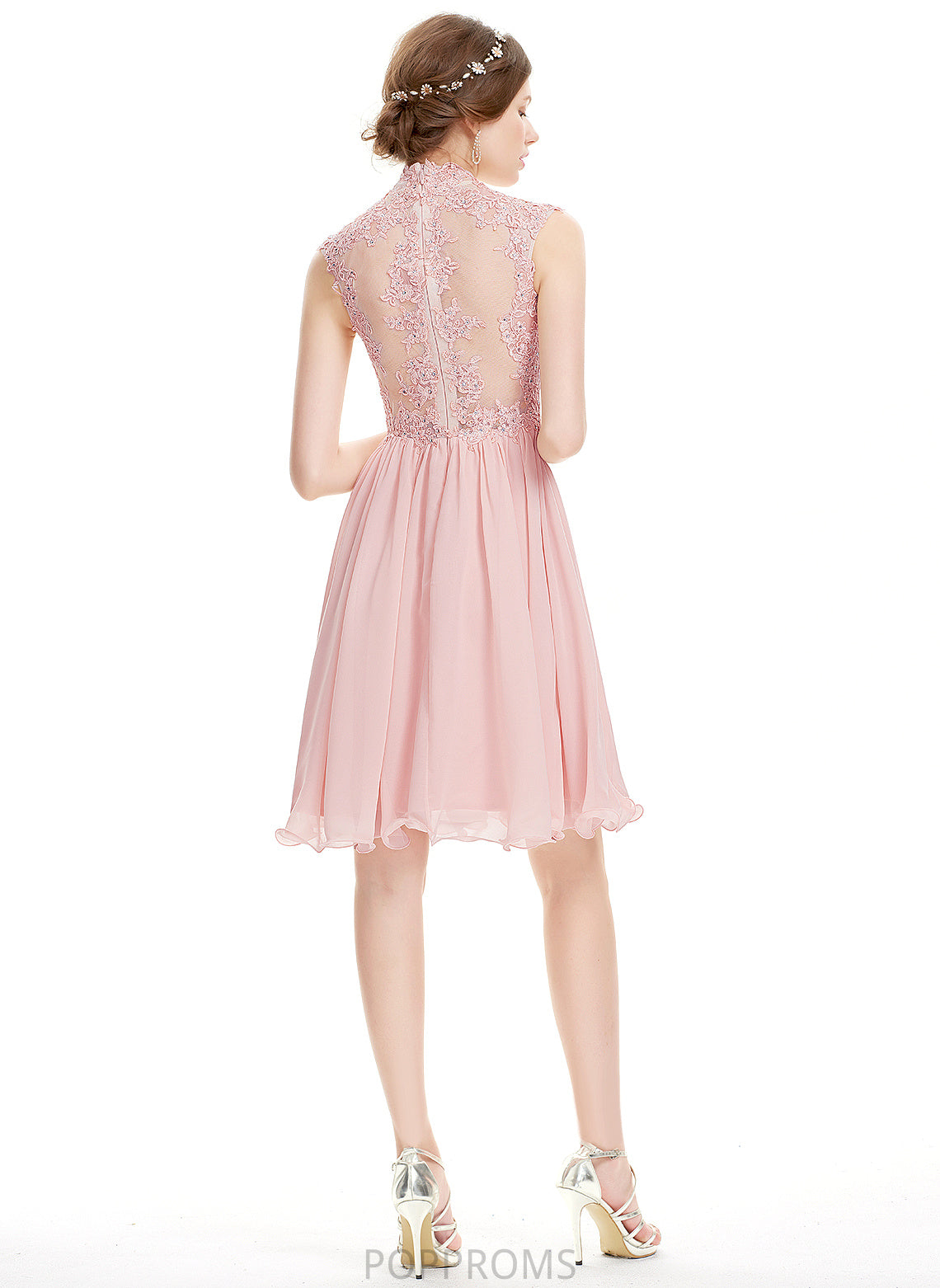 With Izabella Dress Homecoming Dresses High Chiffon Homecoming A-Line Knee-Length Beading Neck Lace