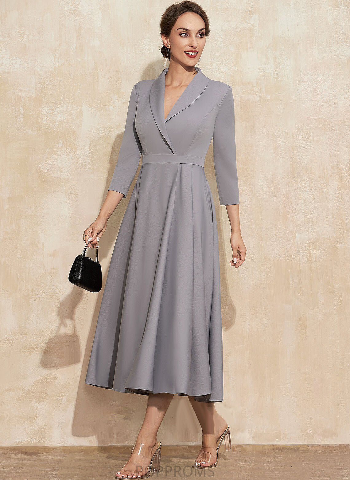 Bride Mother of the Bride Dresses the Mother Dress of Haven Tea-Length Stretch V-neck A-Line Crepe