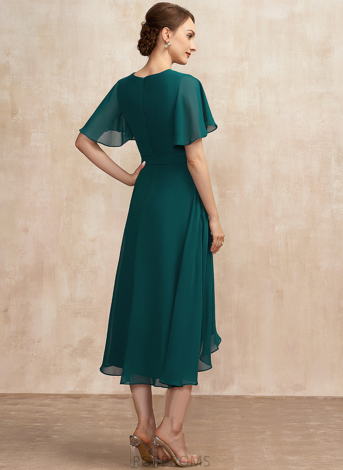 Scoop Chiffon Cocktail With Neck Asymmetrical Cocktail Dresses Dress A-Line Bow(s) Ruffle Miya