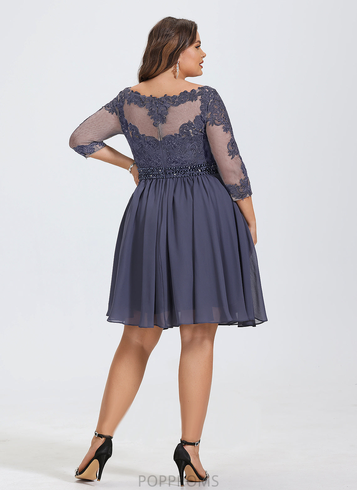 With Dress Chiffon Lena Lace Cocktail Dresses Knee-Length A-Line Scoop Beading Neck Cocktail