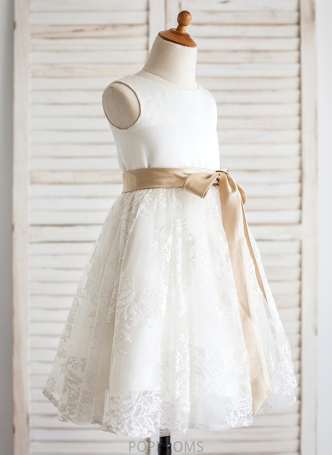 Flower Girl Dresses Scoop Sleeveless - A-Line/Princess Flower Satin/Lace Girl Neck Knee-length Sash With Dress Alissa