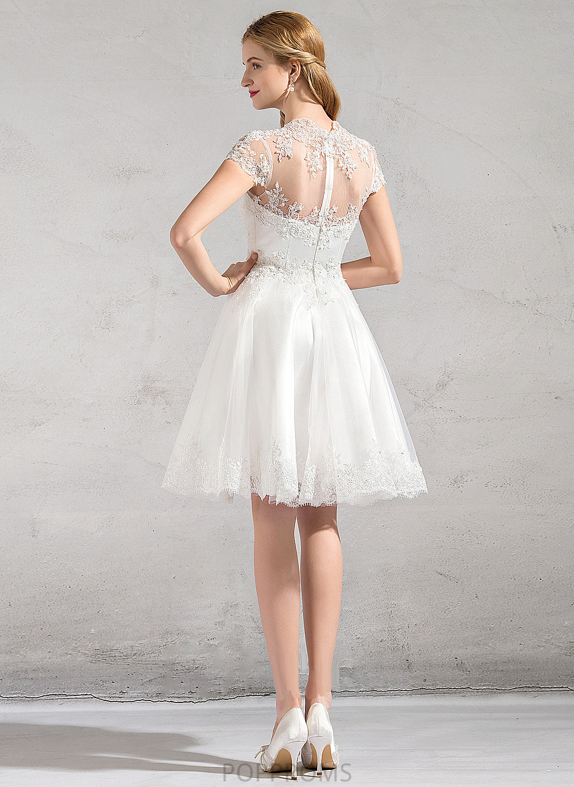 Wedding Dresses Lace Sequins V-neck Dress With Knee-Length A-Line Tulle Beading Lace Wedding Appliques Neveah