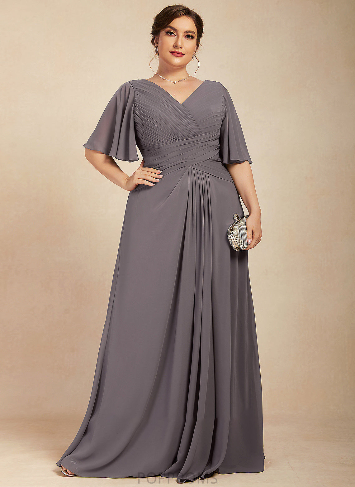 Mother Dress Floor-Length Alayna Mother of the Bride Dresses Bride With Chiffon Ruffle A-Line the of V-neck