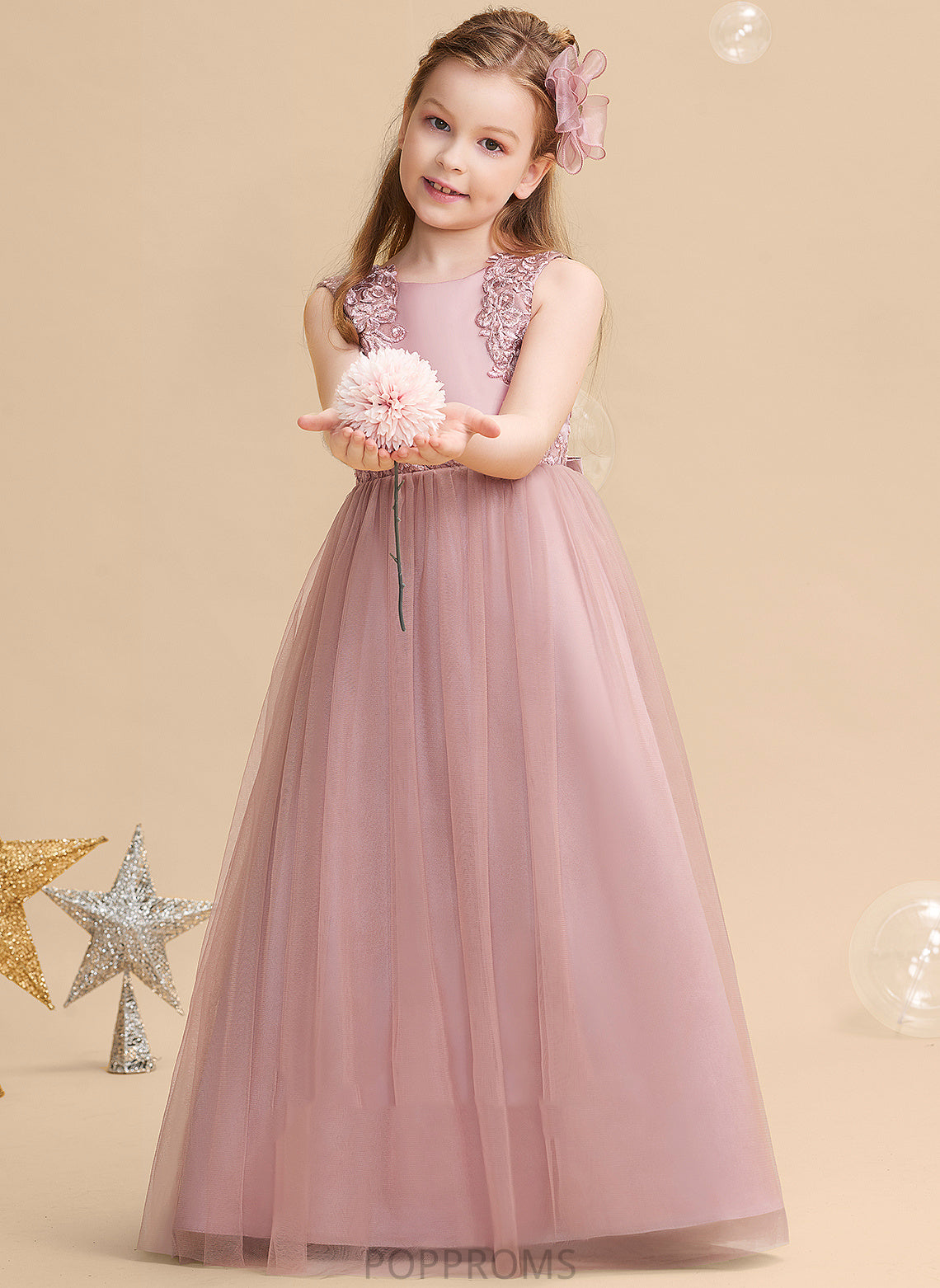 Scoop Neck Tia Sleeveless - Satin/Tulle/Lace Girl Flower Girl Dresses With Ball-Gown/Princess Dress Flower Floor-length Beading/Sequins