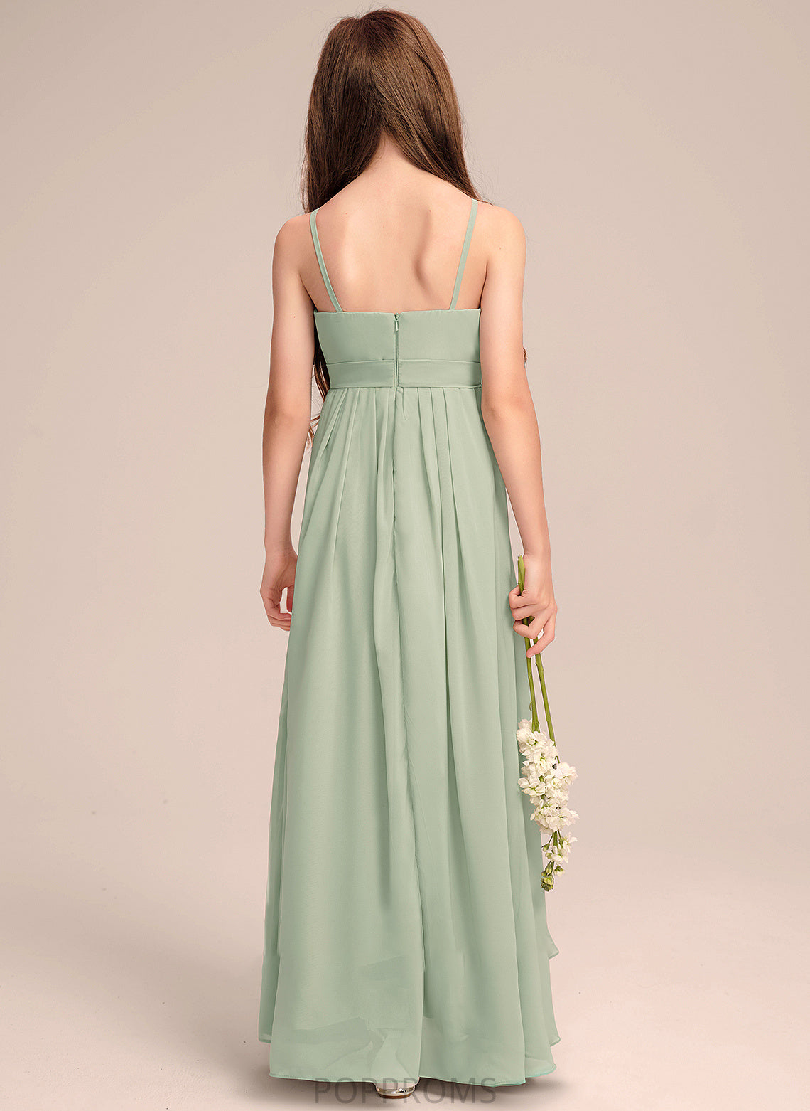 With Ruffles A-Line Neck Floor-Length Logan Junior Bridesmaid Dresses Chiffon Cascading Scoop