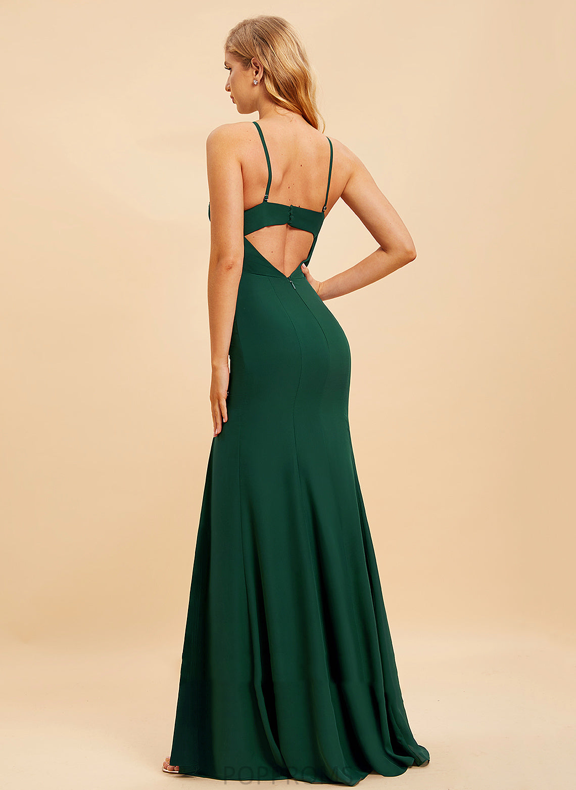 Silhouette Trumpet/Mermaid Length HighNeck Neckline Embellishment SplitFront Floor-Length Fabric India Spaghetti Staps Natural Waist Bridesmaid Dresses