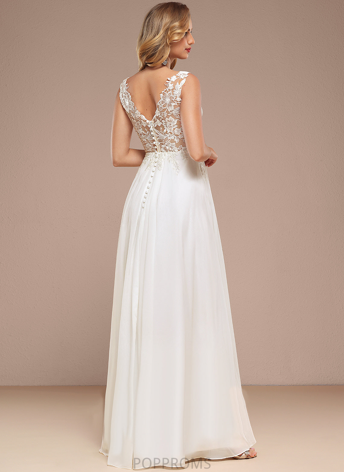 Chiffon A-Line Wedding Dresses Sarai Wedding Lace Dress Sequins V-neck With Floor-Length