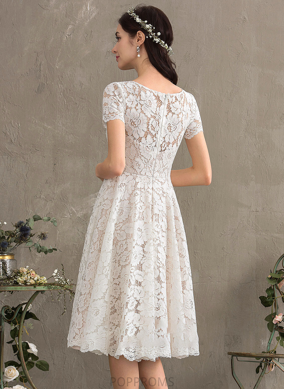 Scoop A-Line Cheyenne Knee-Length Dress Wedding Dresses Lace Wedding Neck