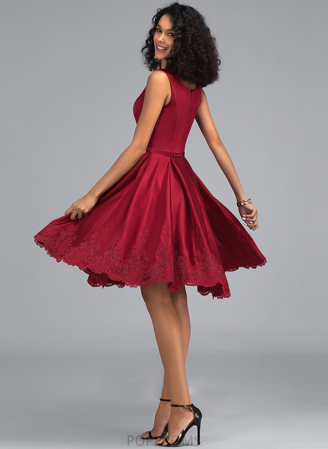 With Cocktail A-Line Dress Hope Lace Knee-Length V-neck Satin Appliques Cocktail Dresses