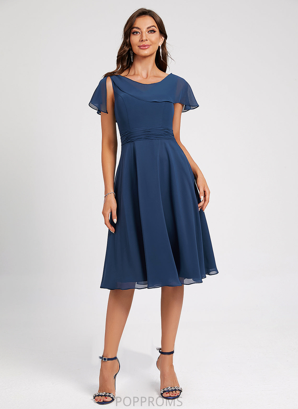 Dress A-Line Cocktail Dresses Kaleigh Scoop Ruffle Neck Cocktail Knee-Length With Chiffon Pleated