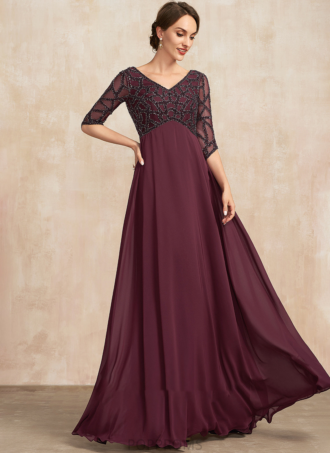 V-neck With Mother Dress Floor-Length the Chiffon Bride of Kendra Mother of the Bride Dresses Beading Empire