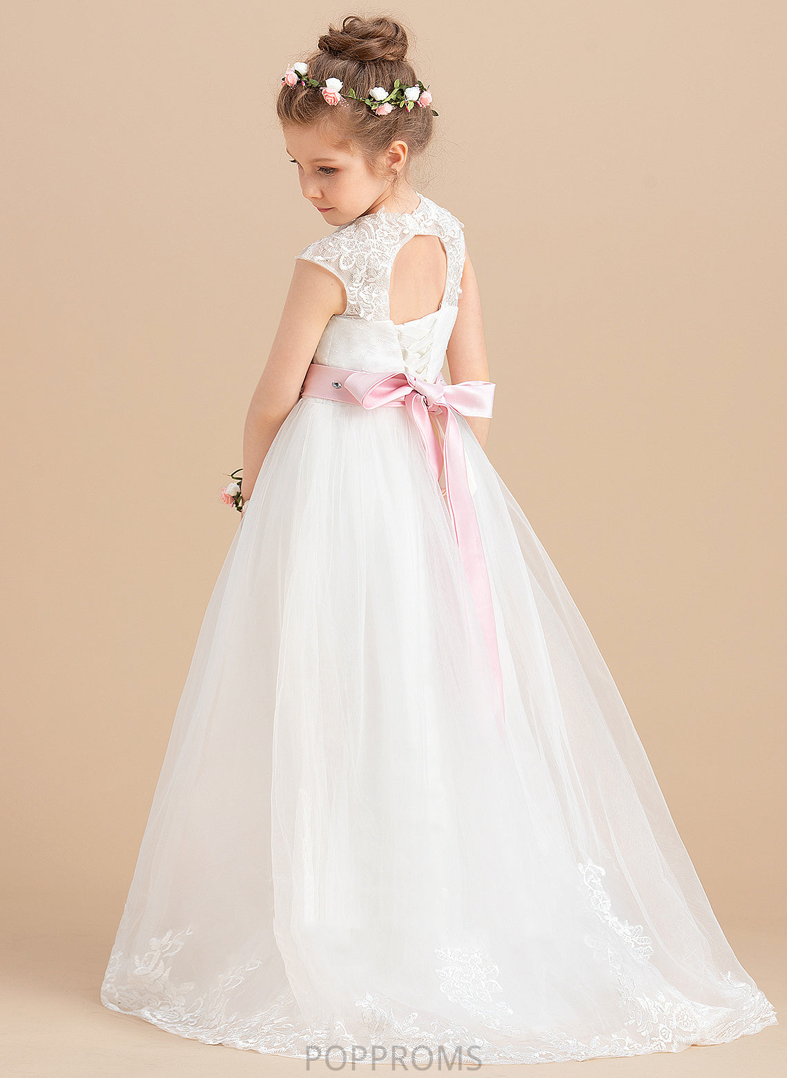 Scoop (Petticoat NOT Sleeveless Dress - Girl Flower Girl Dresses Flower Floor-length Neck Sash/Beading/Appliques/Bow(s) With Tulle/Lace included) Autumn Ball-Gown/Princess