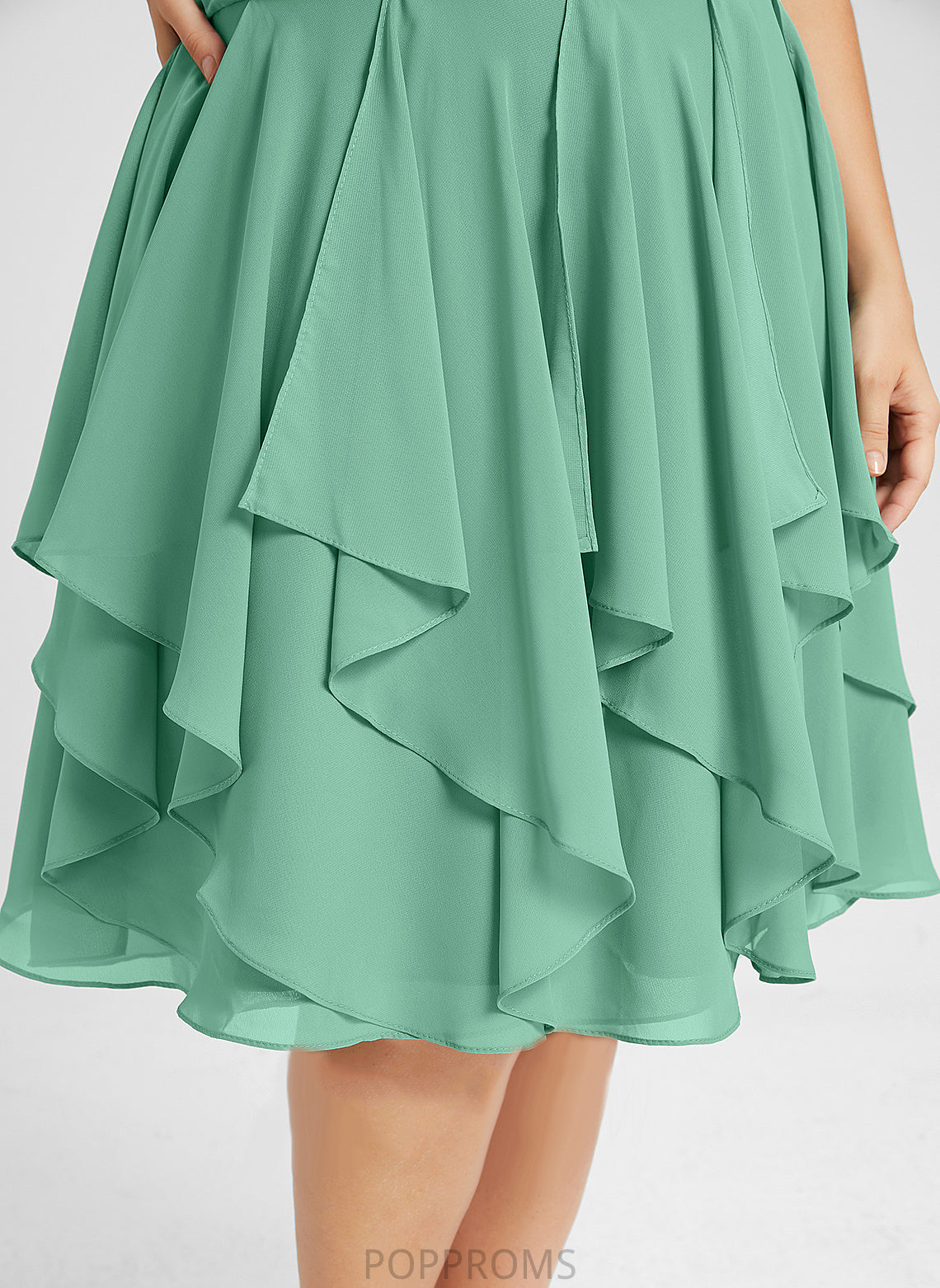 Knee-Length Cocktail Dress Scoop Cascading Chiffon A-Line Cocktail Dresses Ruffle Ruffles Lindsey With Neck