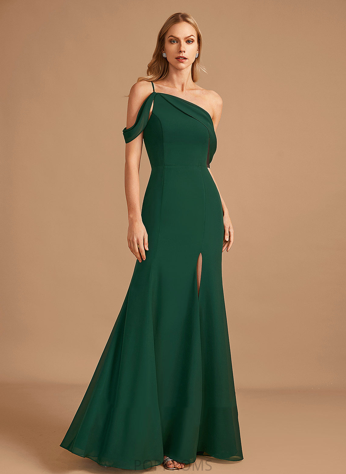 Fabric Silhouette Embellishment One-Shoulder Floor-Length Length SplitFront Trumpet/Mermaid Neckline Muriel Sleeveless Floor Length Bridesmaid Dresses