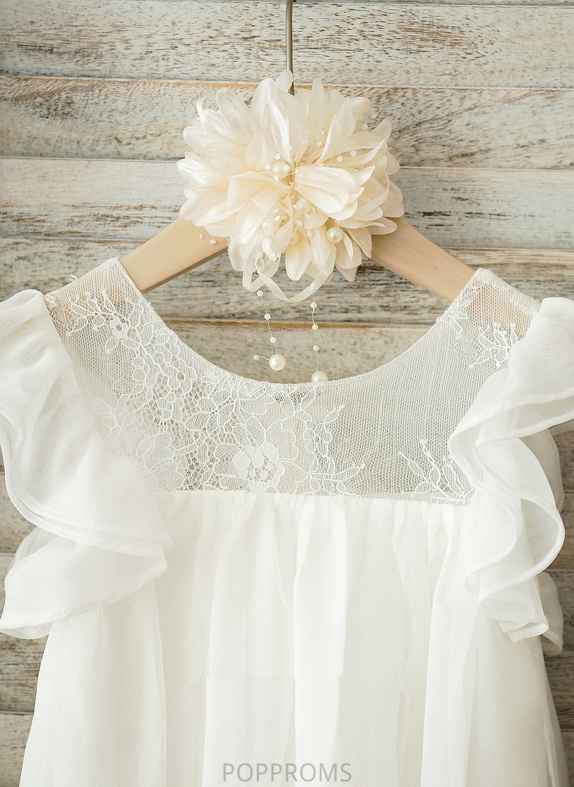 Girl Scoop Sleeves Dress Lace With Flower Girl Dresses Chiffon Flower A-Line Short - Neck Knee-length Bryanna