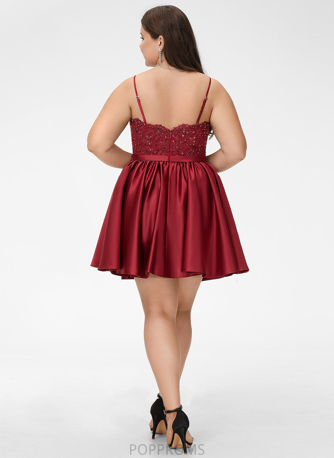 Prom Dresses With Beading Satin Short/Mini Lace V-neck Cheyanne A-Line