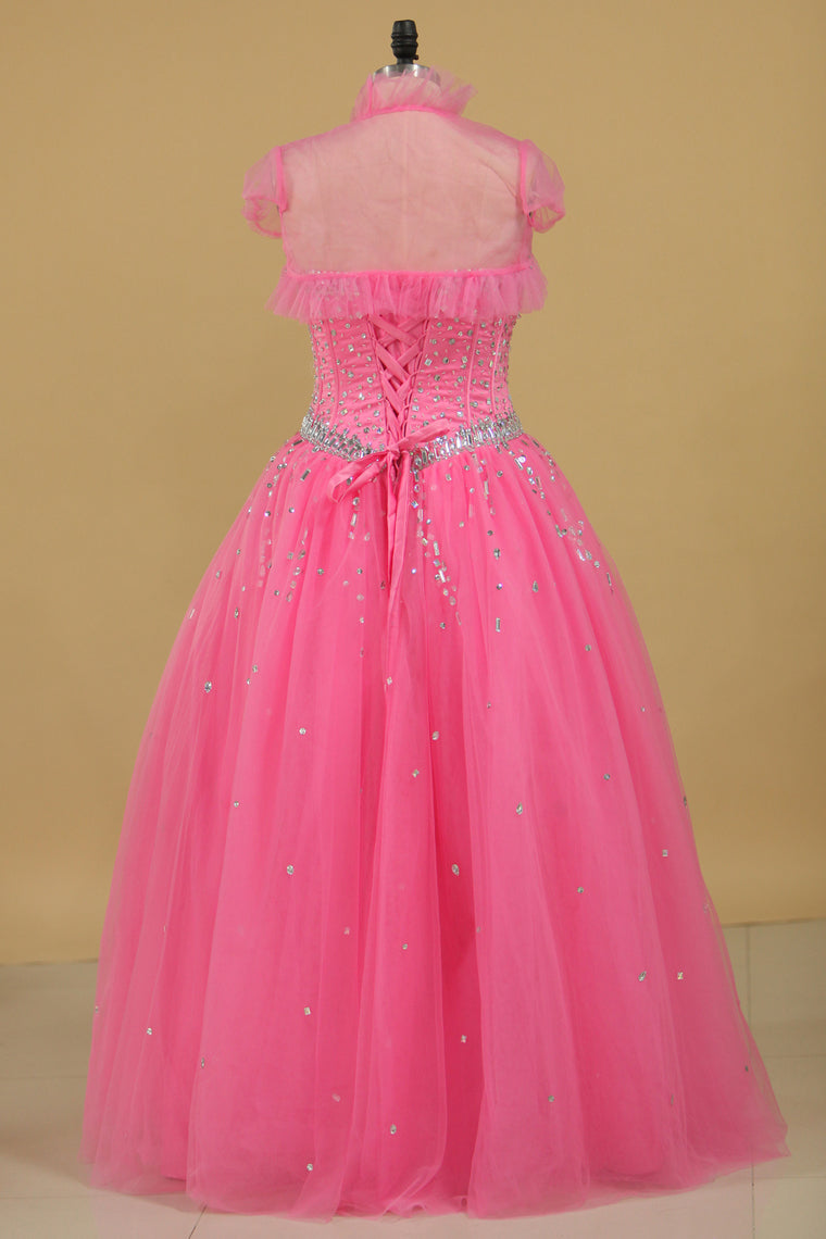 2024 Ball Gown Beaded Bodice Quinceanera Dresses Sweetheart Tulle Floor Length