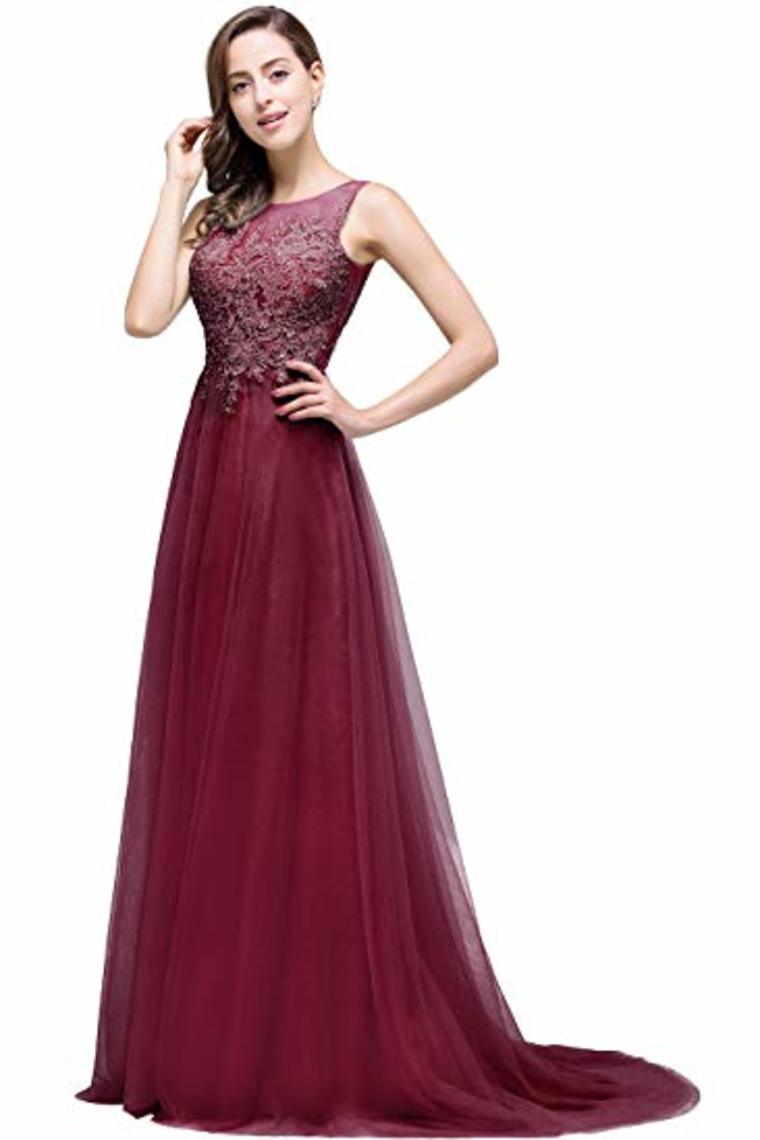 Lace Tulle Sleeveless Evening Dress Ball Gown Wedding Bridesmaid Backless Long Dress