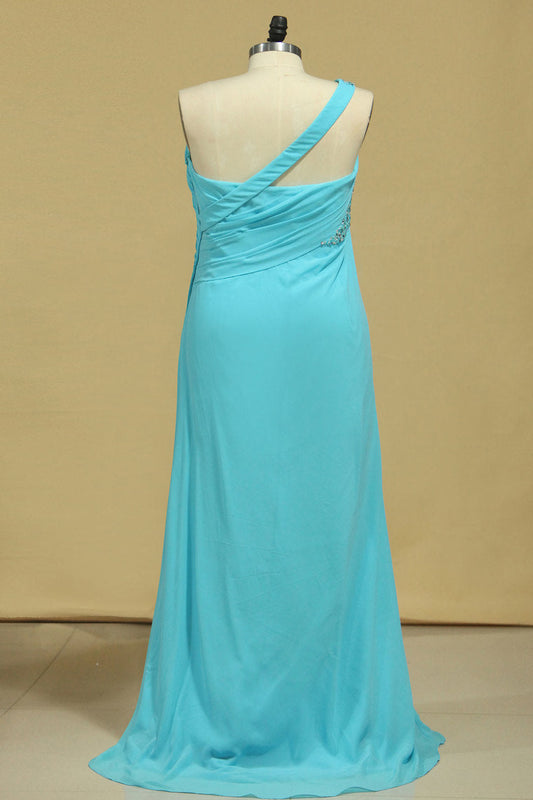 2024 Prom Dresses One Shoulder With Slit And Beads Chiffon