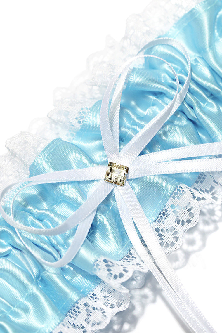 Gorgeous Satin With Ribbons Rhinestone Wedding Garters