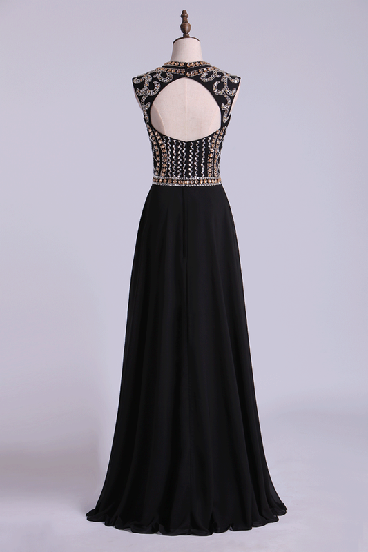 2024 Prom Dresses  A-Line High-Neck Floor-Length Chiffon