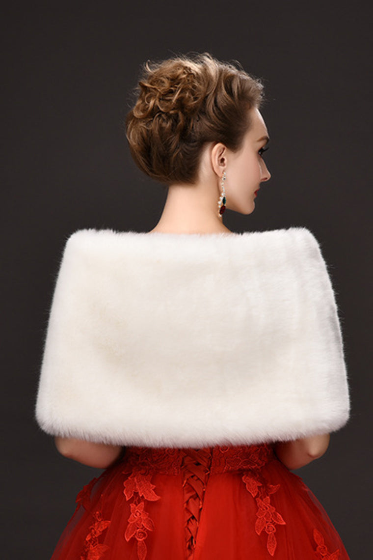 Elegant White Faux Fur Wedding Wrap With Beads