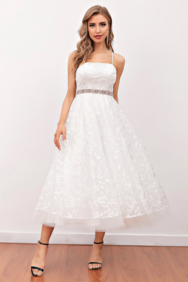 White Midi Lace Homecoming Dresses Selena Prom Dress