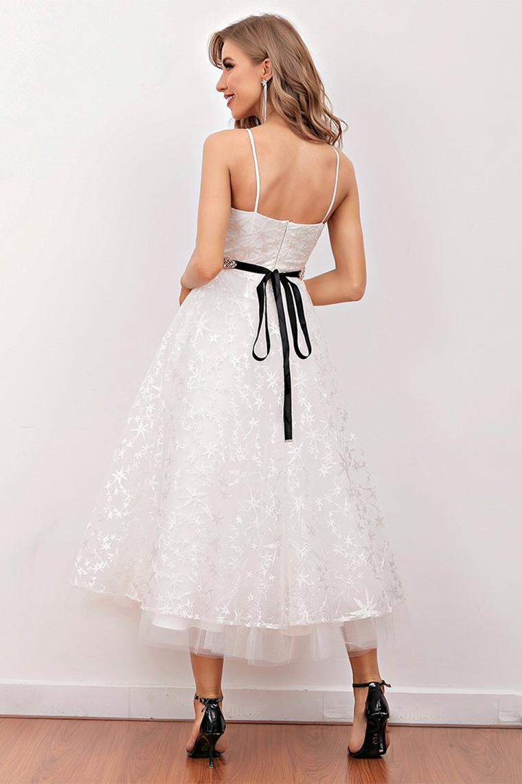 White Midi Lace Homecoming Dresses Selena Prom Dress