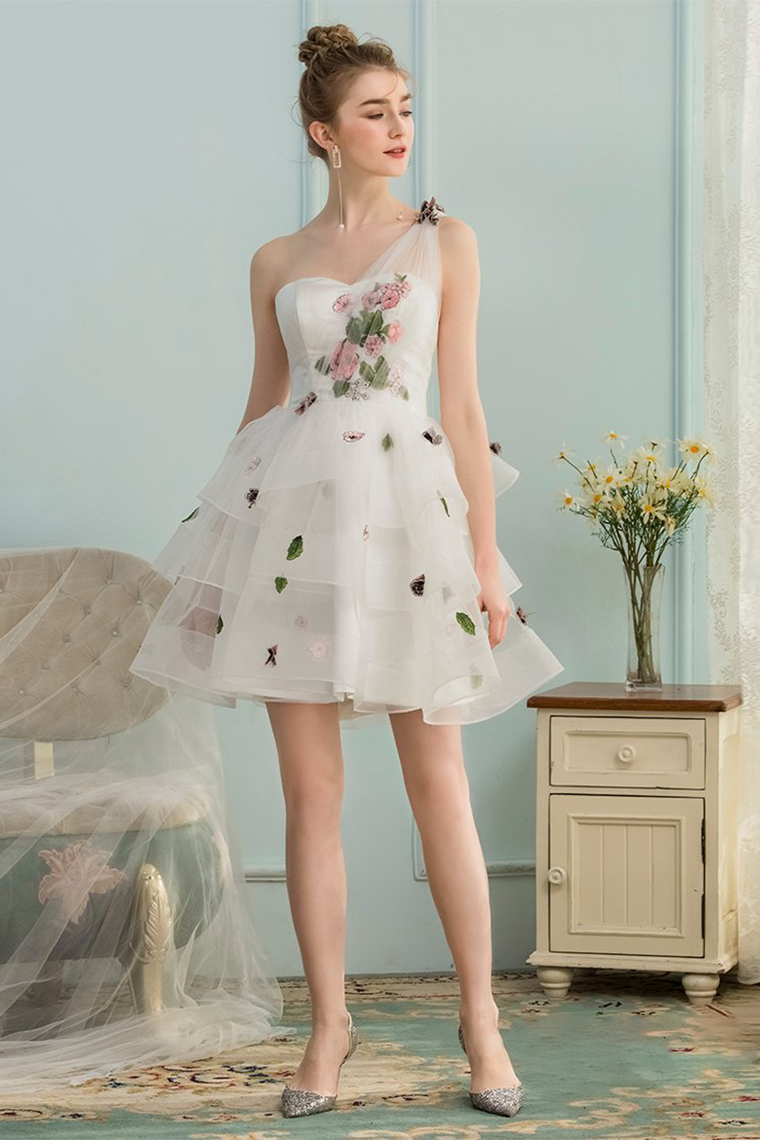 A-Line/Princess Halter Sleeveless Short/Mini Maryjane Chiffon Homecoming Dresses Ruffles Bridesmaid Dresses