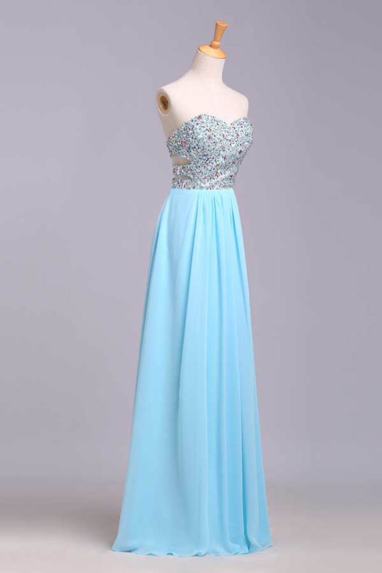 2024 Big Clearance Prom Dresses A-Line Sweetheart Chiffon Floor Length With Beading/Sequins