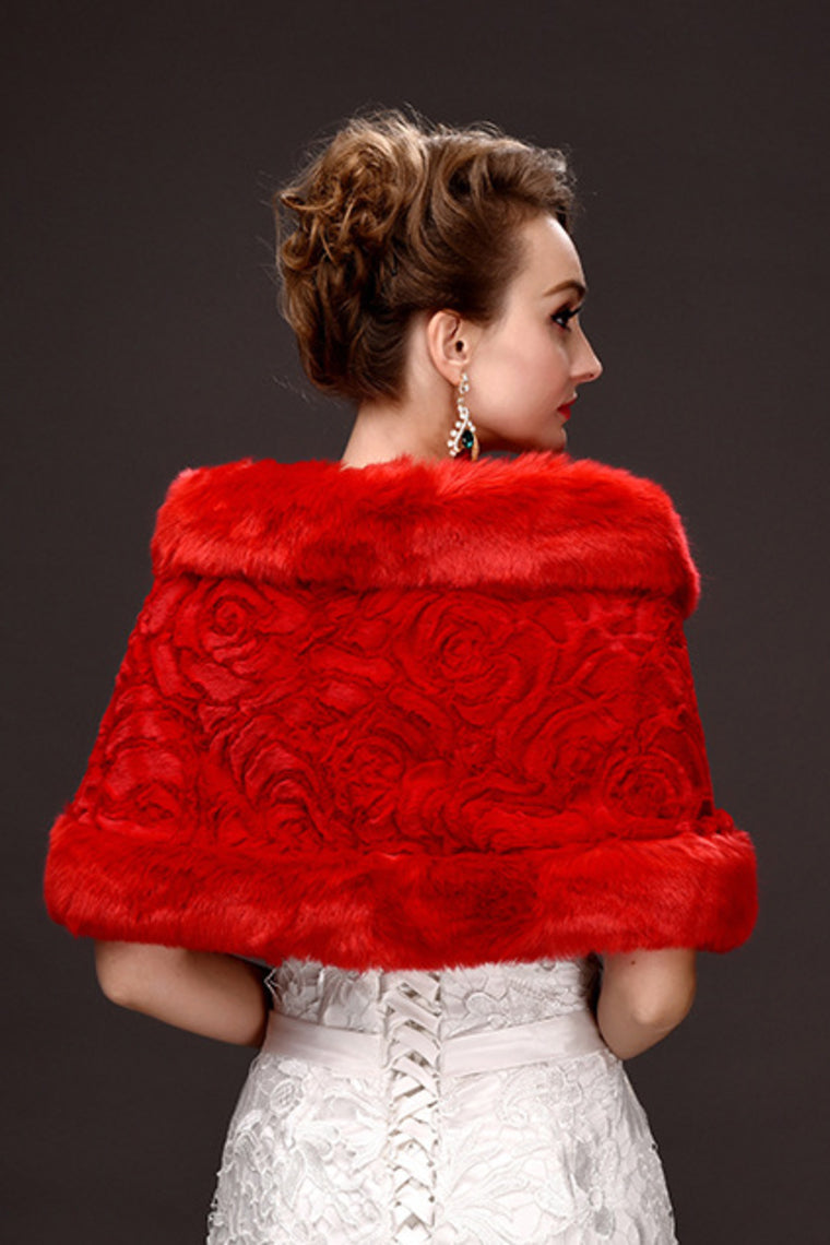 Concise Red Faux Fur Wedding Wrap