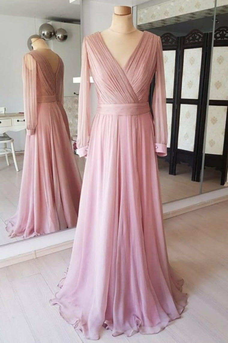 Pretty Flowy Long Elegant Simple Cheap Chiffon Prom Dresses With Sleeves