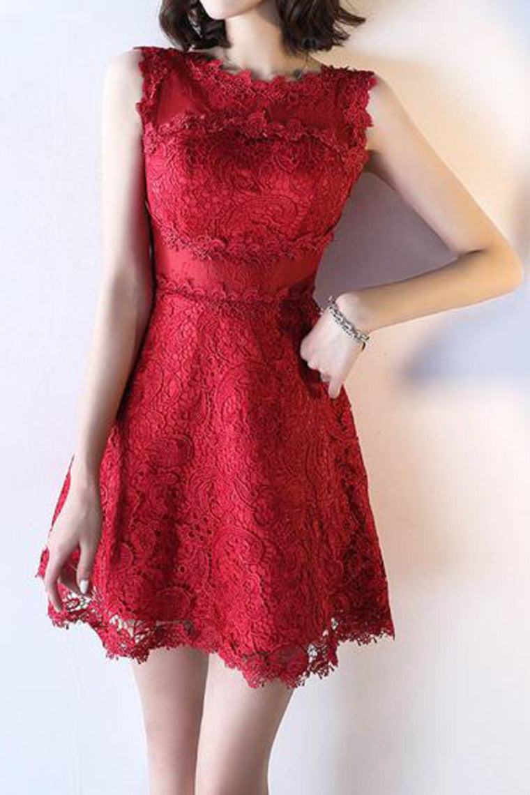 2024 Homecoming Dresses A Line Scoop Lace Short/Mini Zipper Up