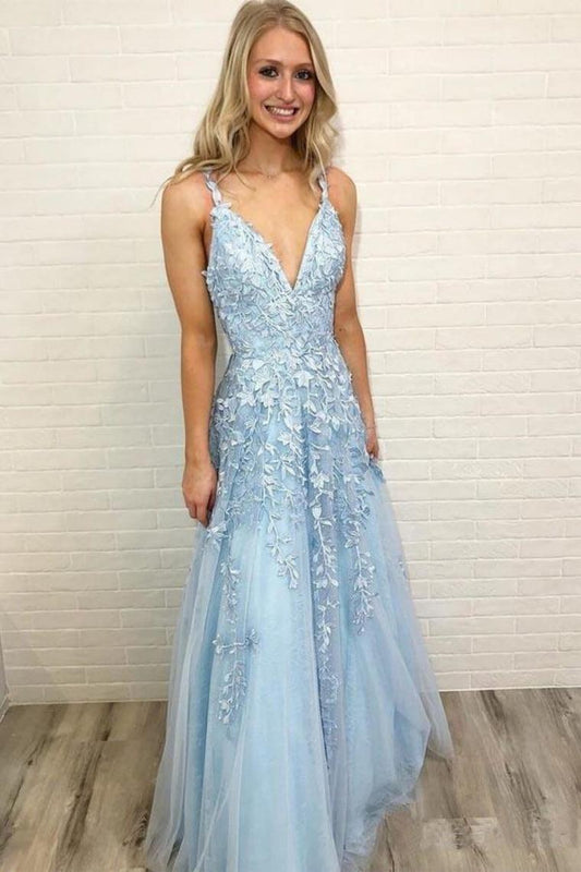 2024 Prom Dress Tulle A-Line V-Neck Floor Length With Appliques