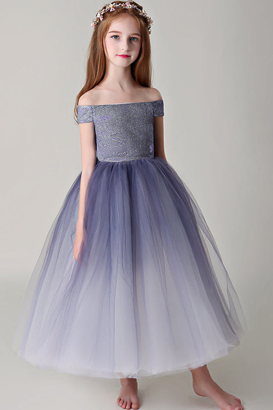 Chic Off The Shoulder Sleeveless Tulle Sequins Floor Length Flower Girl Dresses