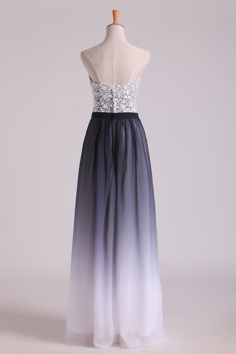 2024 Gradient Color Sweetheart Prom Dresses A Line Chiffon Floor Length With Applique