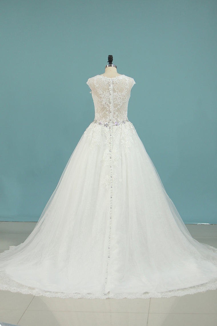 2024 V Neck A Line Beaded Waistline Wedding Dresses Lace With Applique