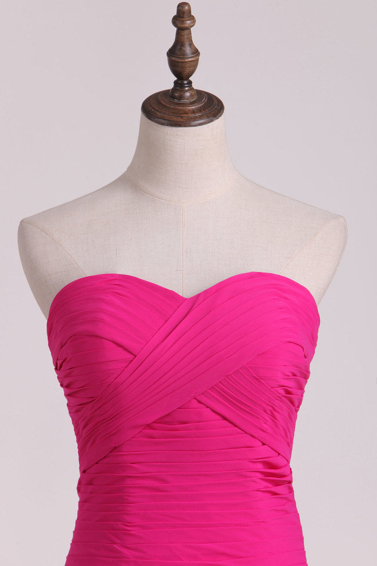 2024 Fuchsia Sweetheart Ruched Bodice Bridesmaid Dresses Mermaid/Trumpet Chiffon Floor Length