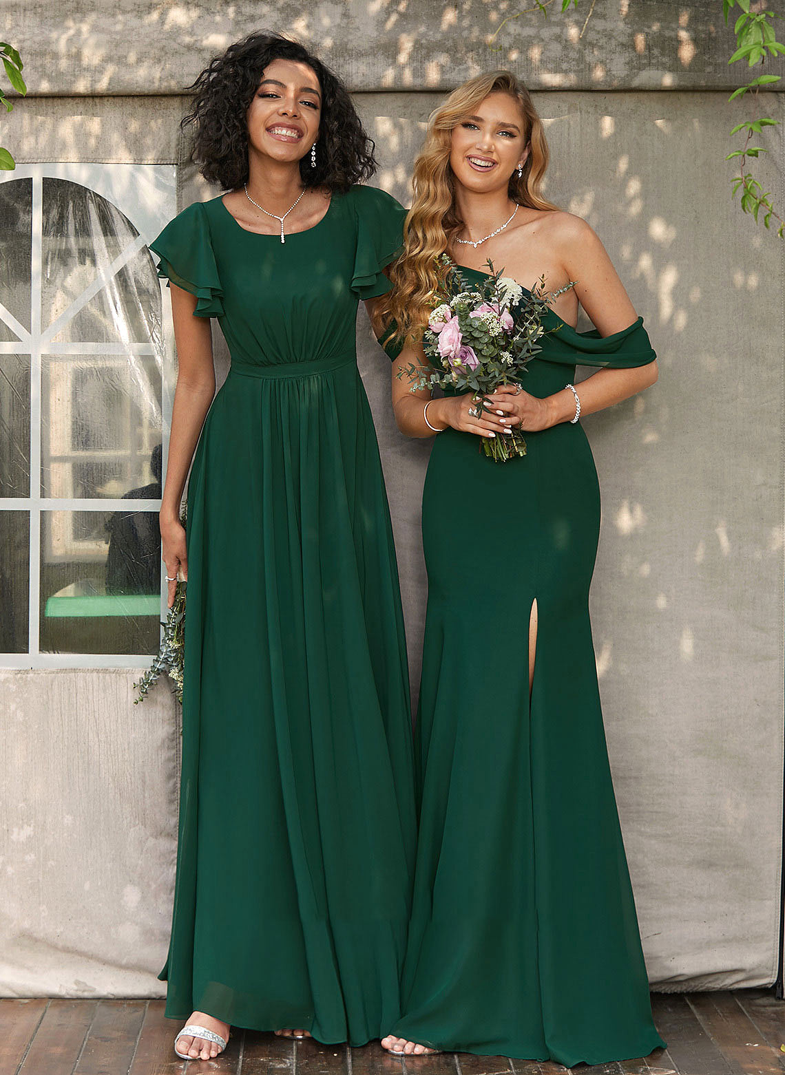 Length Silhouette ScoopNeck Fabric Floor-Length Neckline A-Line Embellishment Ruffle Laila Natural Waist Floor Length Bridesmaid Dresses