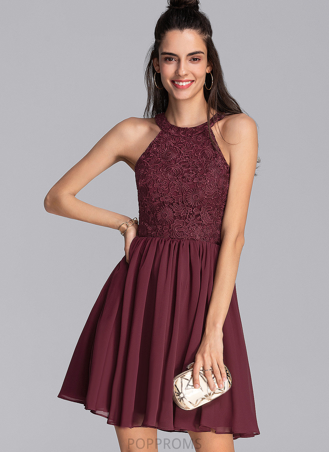 Short/Mini Carissa Scoop Prom Dresses Lace Chiffon A-Line