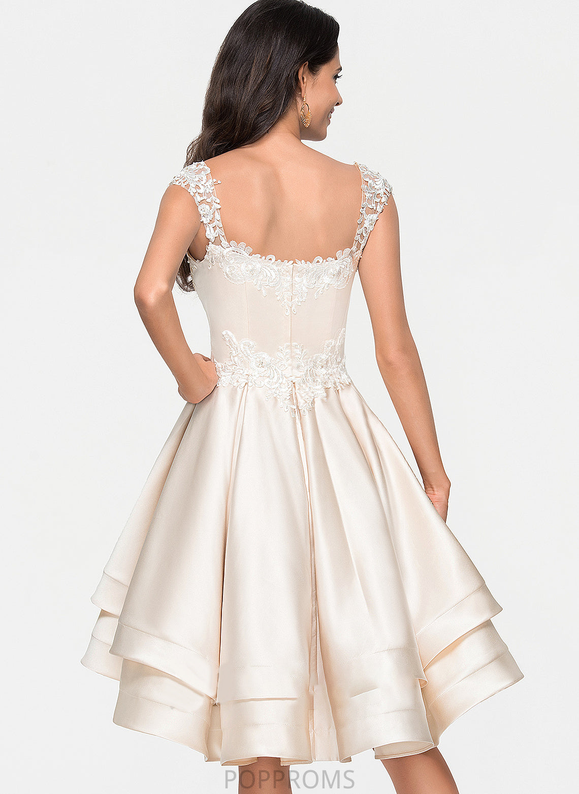 Lace Beading A-Line Satin Ruffles Cascading With Sweetheart Asymmetrical Prom Dresses Marilyn