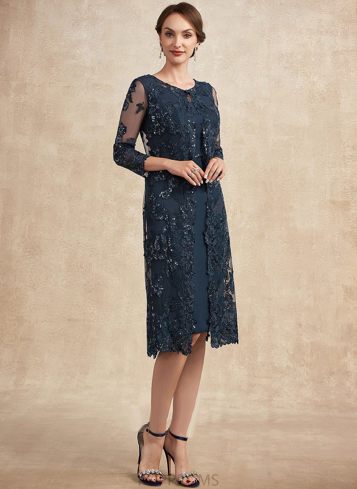 With Bride Neck Lace Scoop Kiley Chiffon Mother Sequins Dress the Knee-Length of Mother of the Bride Dresses Sheath/Column