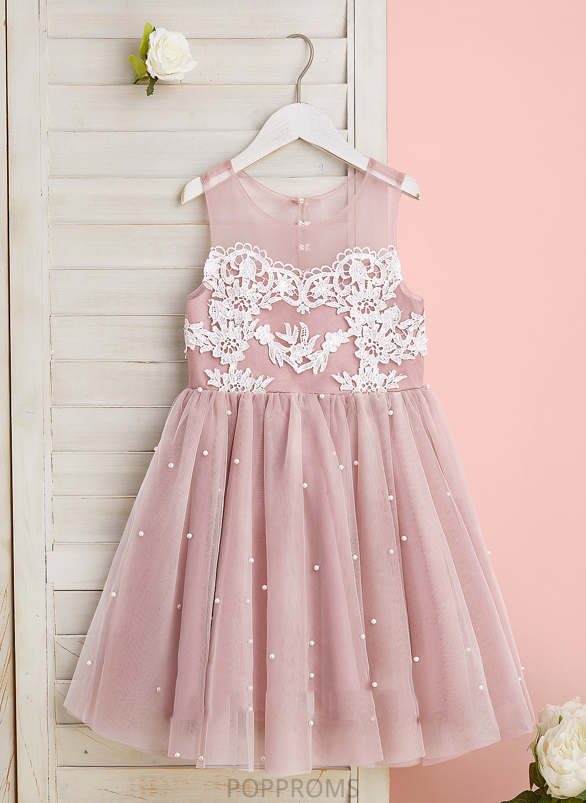 With Neck A-Line Flower Girl Dresses Sleeveless Scoop Lace/Beading Amani Flower Tulle Knee-length Girl - Dress