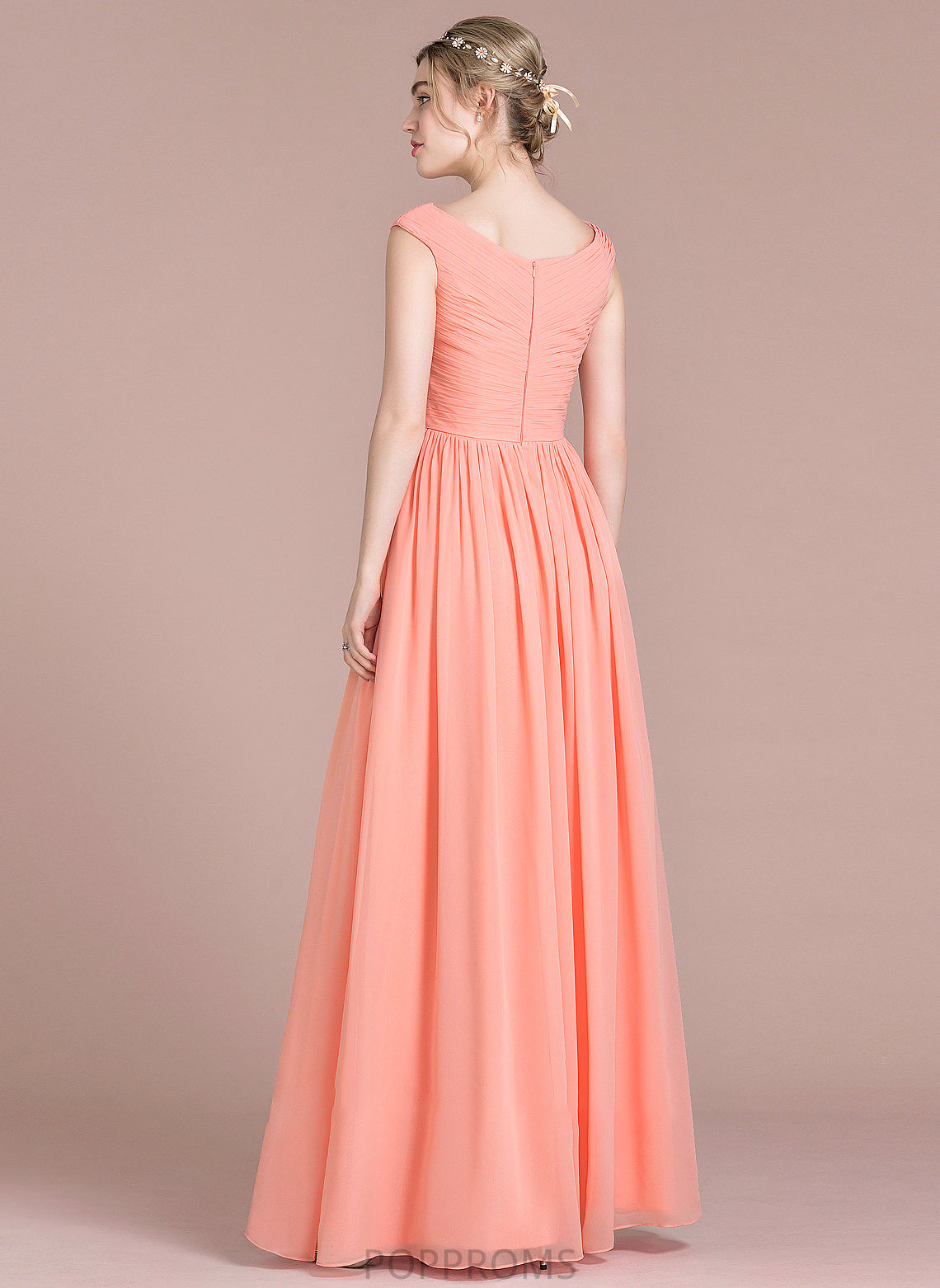 Ruffle Chiffon With Floor-Length Ball-Gown/Princess V-neck Prom Dresses Elisa